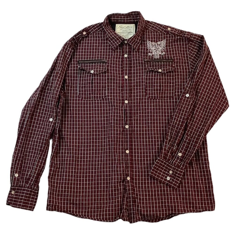 Point Zero Plaid Western Button Up Long Sleeve 100% Cotton Shirt Mens Size 2XL